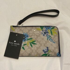 Kate Spade Floral Wristlet - Cream and Blue with Green Accents